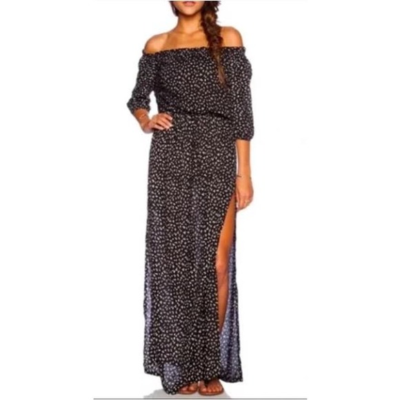 Auguste Black Floral Maxi Dress with High Side Slit - 6/8 - Picture 1 of 5